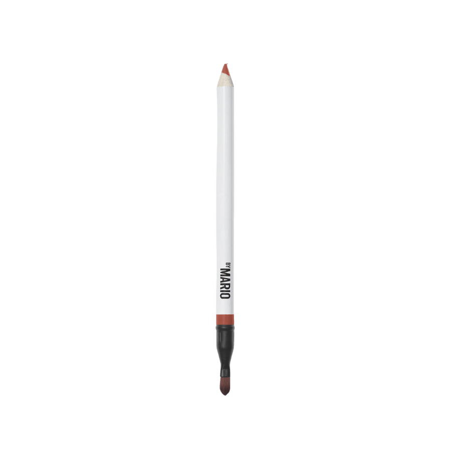 Makeup By Mario warm brick brown lip pencil with brush end and red swatch