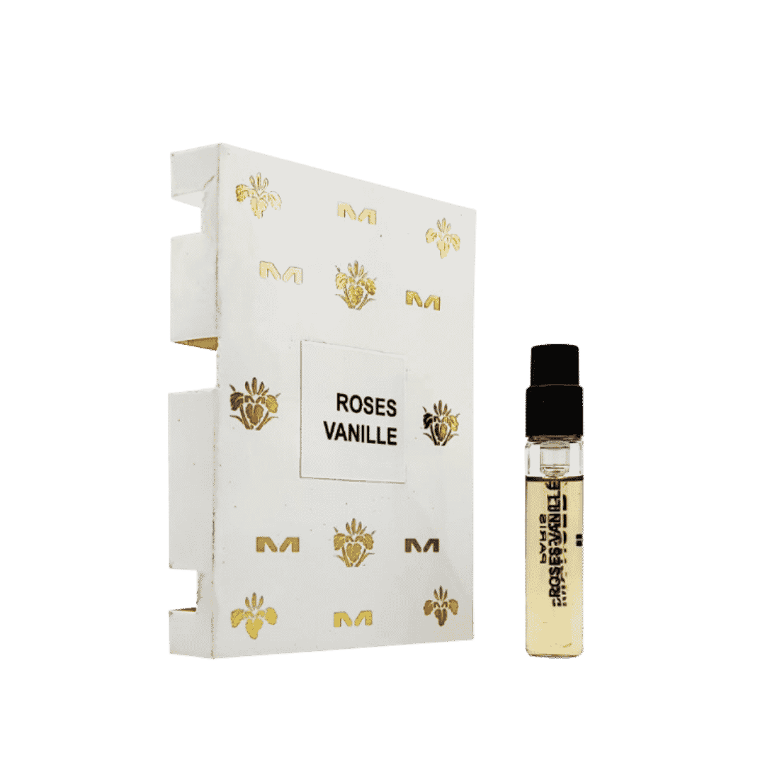 Mancera Roses Vanille perfume sample spray vial with card, mini eau de parfum tester bottle