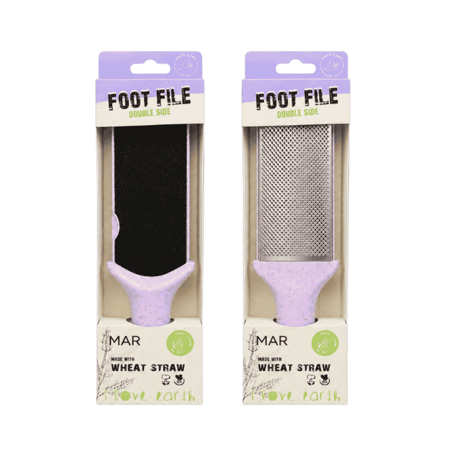 MAR Foot File double side purple wheat straw foot exfoliating tool in package.
