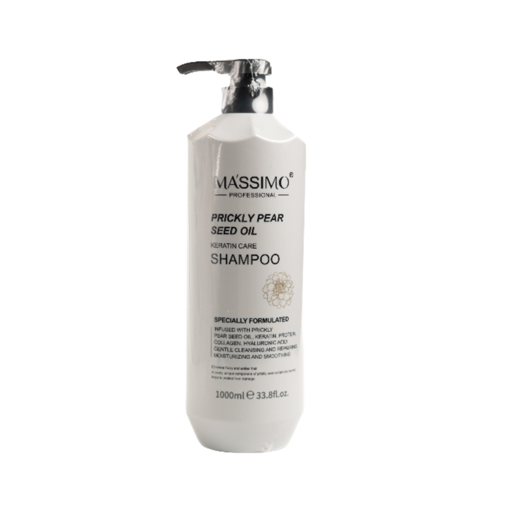 Massimo Professional prickly pear seed oil keratin shampoo, 1000 ml white pump bottle with silver dispenser