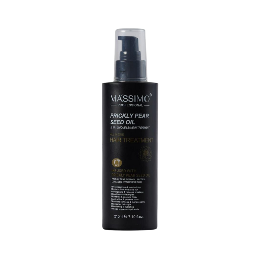 Massimo Prickly Pear Seed Oil hair treatment 210 ml black pump bottle professional leave-in treatment