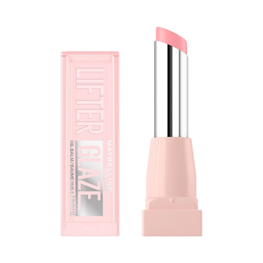 Maybelline Lifter Glaze oil balm lipstick, pink shade, hydrating lip balm stick, 2.8g packaging.