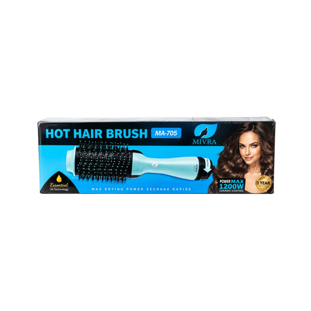 MIVRA MA-705 Hot Hair Brush 1200W with ceramic coating, oil technology, and rapid drying design.