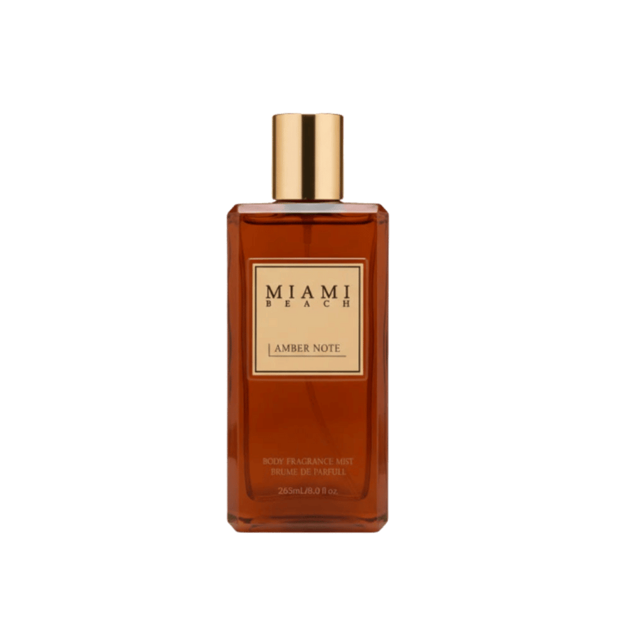 Miami Beach Amber Note body fragrance mist 265ml amber rectangular bottle with gold cap