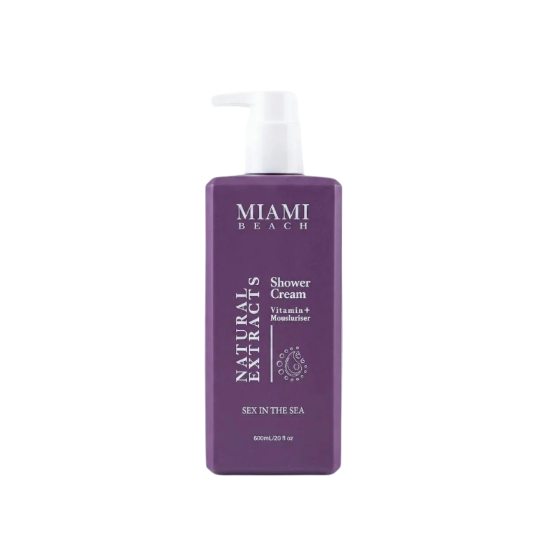 Miami Beach Natural Extracts Sex in the Sea shower cream, 600ml, purple pump bottle.