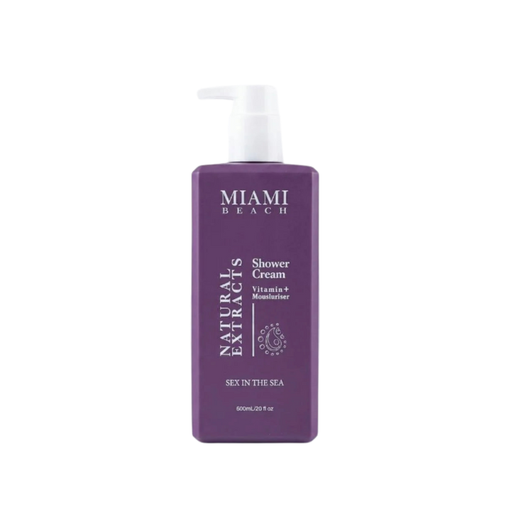 Miami Beach Natural Extracts Sex in the Sea shower cream, 600ml, purple pump bottle.