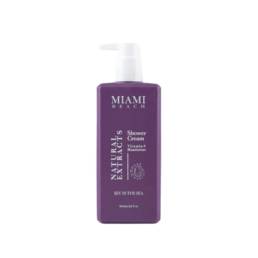 Miami Beach Natural Extracts Sex in the Sea shower cream, 600ml, purple pump bottle.