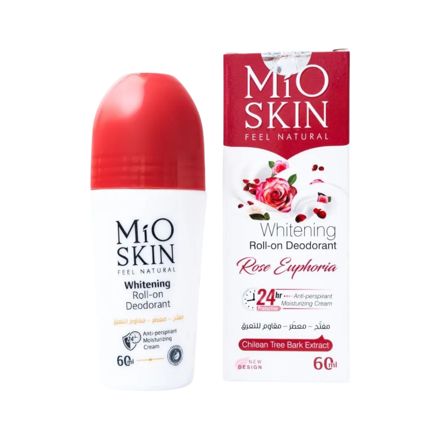 MIO SKIN Rose Euphoria whitening roll-on deodorant, 60ml, white bottle with red cap and carton