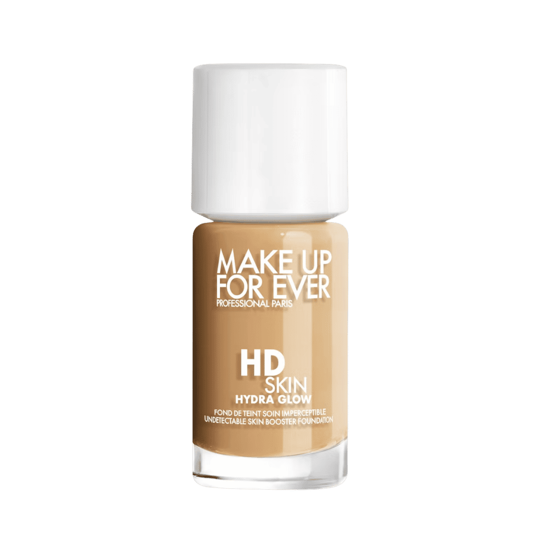 Make Up For Ever HD Skin Hydra Glow foundation 30ml liquid makeup bottle with pump packaging.