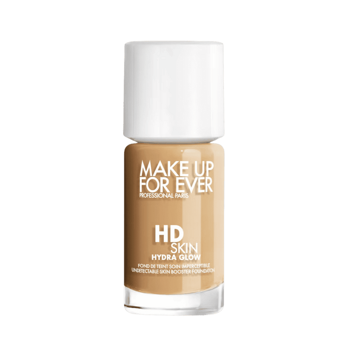 Make Up For Ever HD Skin Hydra Glow foundation 30ml liquid makeup bottle with pump packaging.