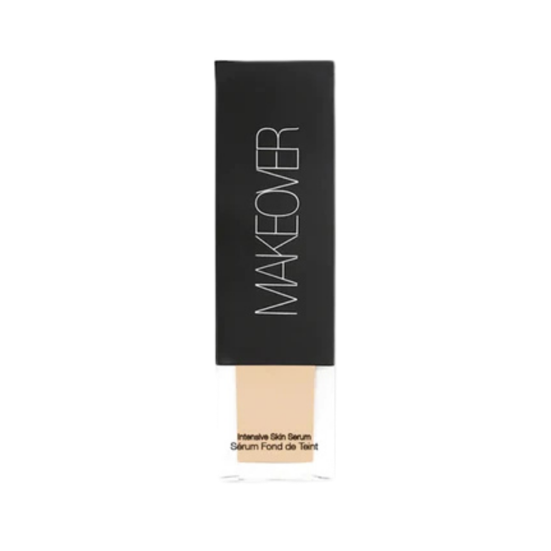 Makeover Intensive Skin Serum Foundation 30ml, rectangular bottle with black cap and beige liquid foundation