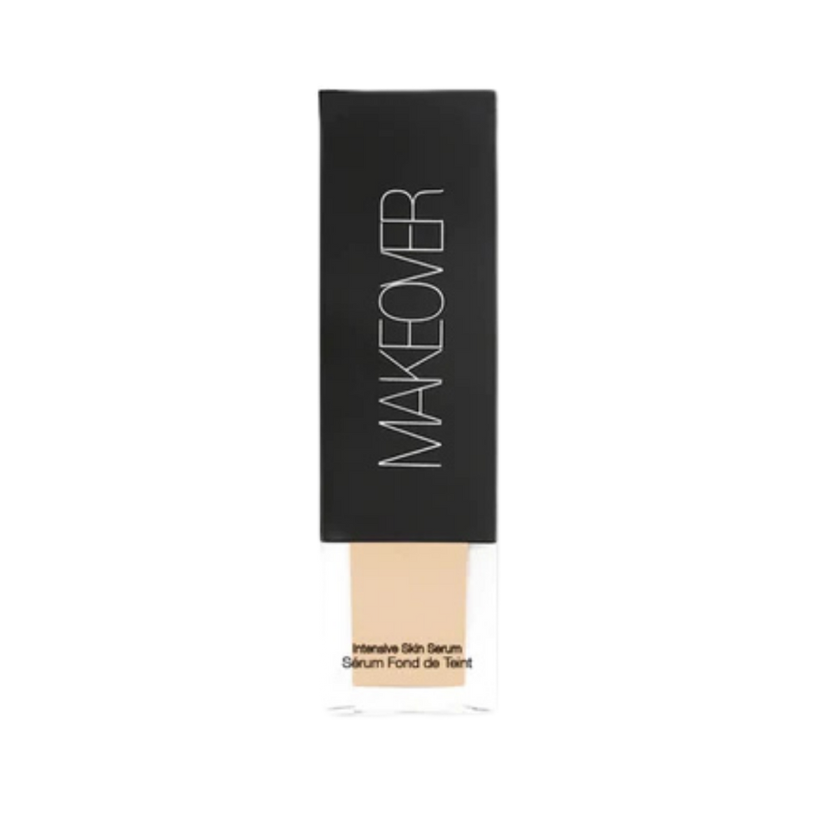 Makeover Intensive Skin Serum Foundation 30ml, rectangular bottle with black cap and beige liquid foundation