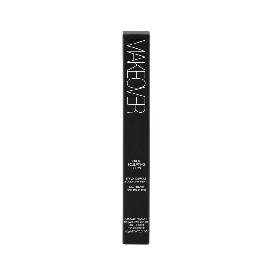 Makeover Pro Sculpting Brow 3-in-1 eyebrow pencil, 0.3g, black rectangular box with white lettering