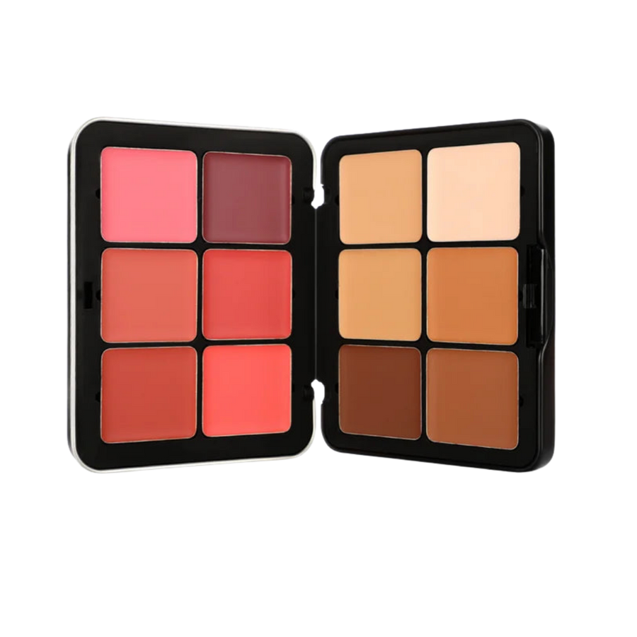Makeover Pro Series Face Essentials Palette, open black compact with six cream face makeup shades