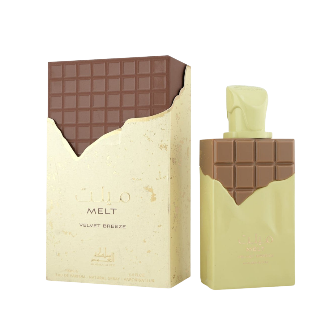 Melt Velvet Breeze eau de parfum 100ml bottle with chocolate design and matching cream box