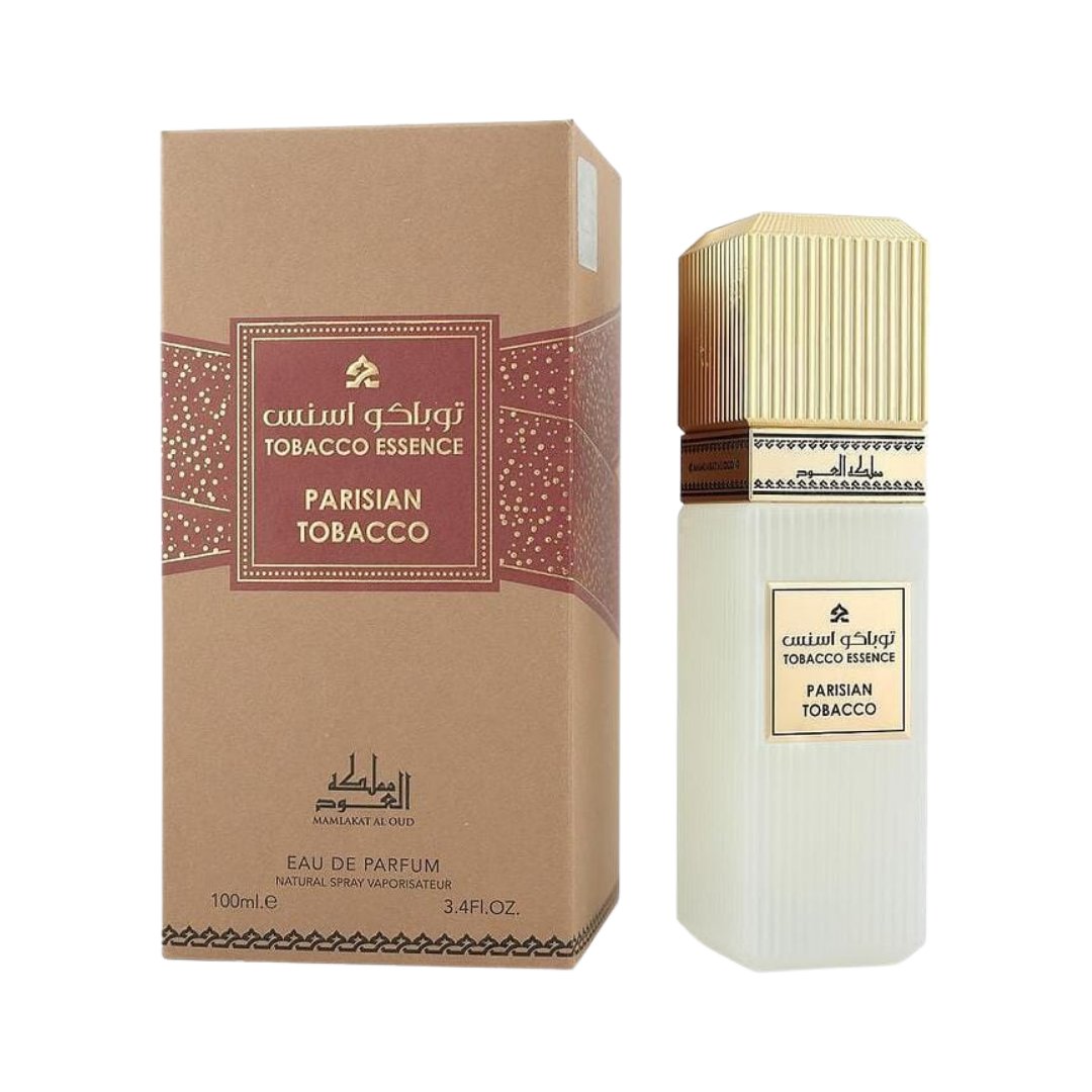 Tobacco Essence Parisian Tobacco eau de parfum 100ml bottle with box beige gold packaging spray fragrance