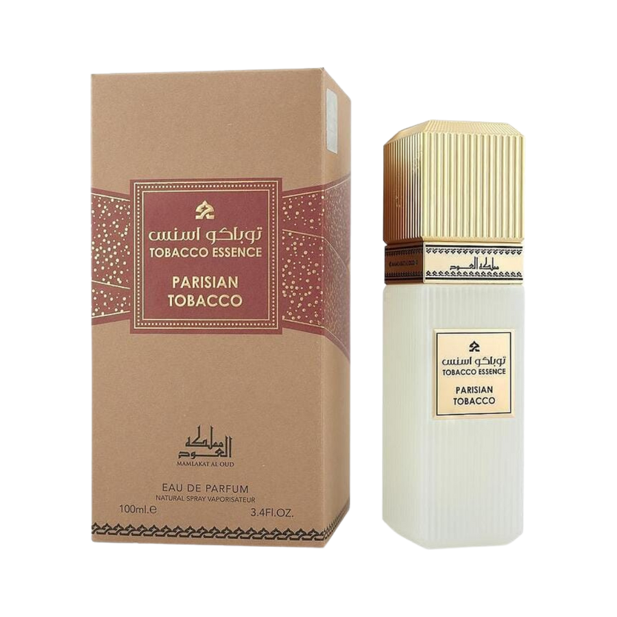Tobacco Essence Parisian Tobacco eau de parfum 100ml bottle with box beige gold packaging spray fragrance