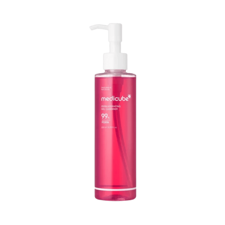 Medicube PDRN Hydrating Gel Cleanser, 200ml, pink pump bottle, gel-to-foam formula for gentle daily face cleansing.