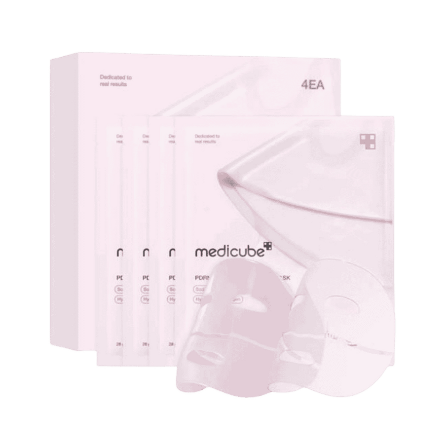 Medicube PDRN pink collagen gel mask, color-changing hydrogel facial mask with salmon PDRN and collagen.