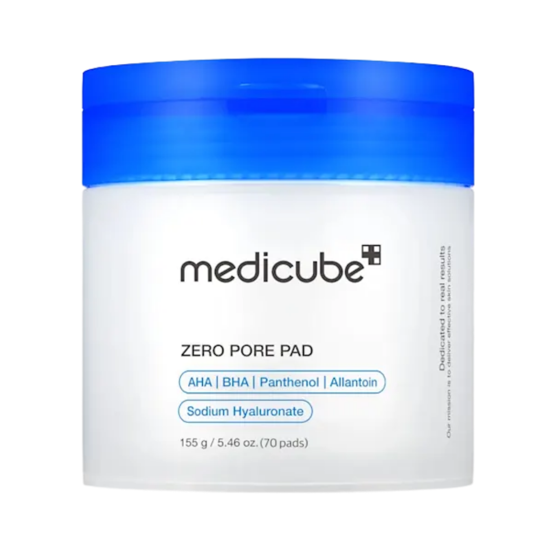Medicube Zero Pore Pad 2.0 toner pads, 70 dual-textured pads, pore refining skincare packaging.