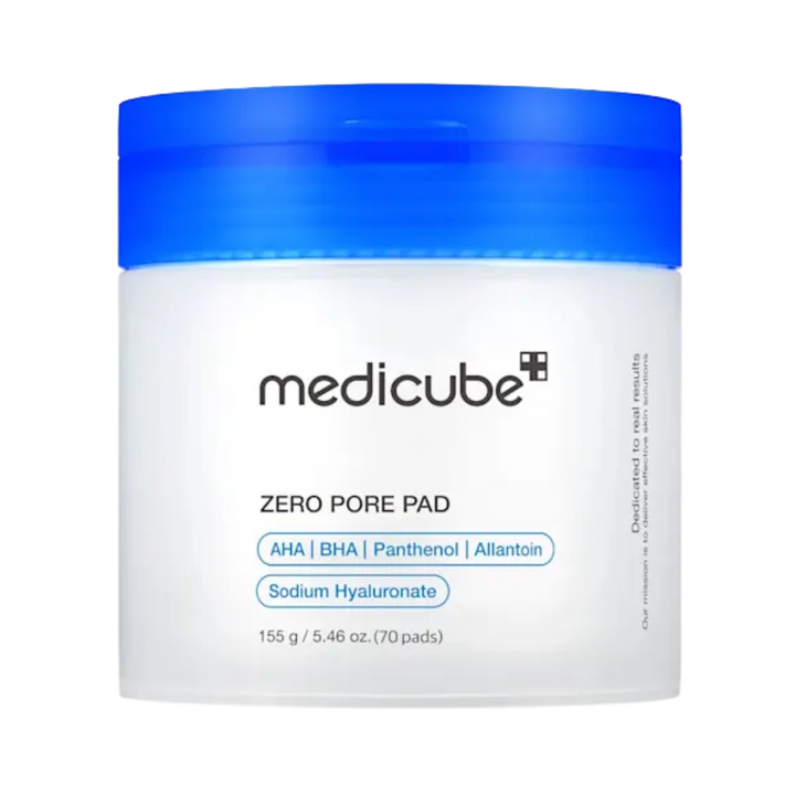 Medicube Zero Pore Pad 2.0 toner pads, 70 dual-textured pads, pore refining skincare packaging.