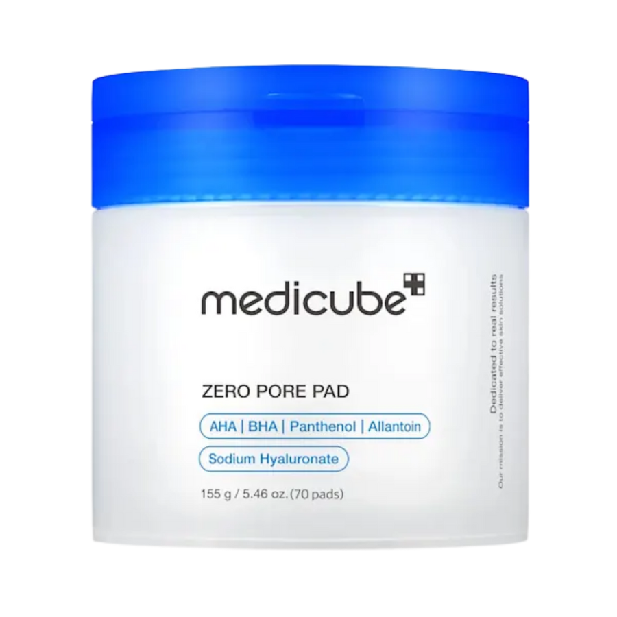 Medicube Zero Pore Pad 2.0 toner pads, 70 dual-textured pads, pore refining skincare packaging.