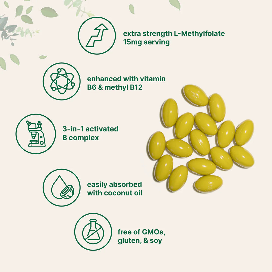 microingredients L-methylfolate 5-MTHF 15mg B6 & Methyl B12 - 240 Softgels | مايكرو انجريديانز مكمل غذائي يحتوي على تركيبة ثلاثية من فيتامينات B النشطة - 240 كبسولة هلامية