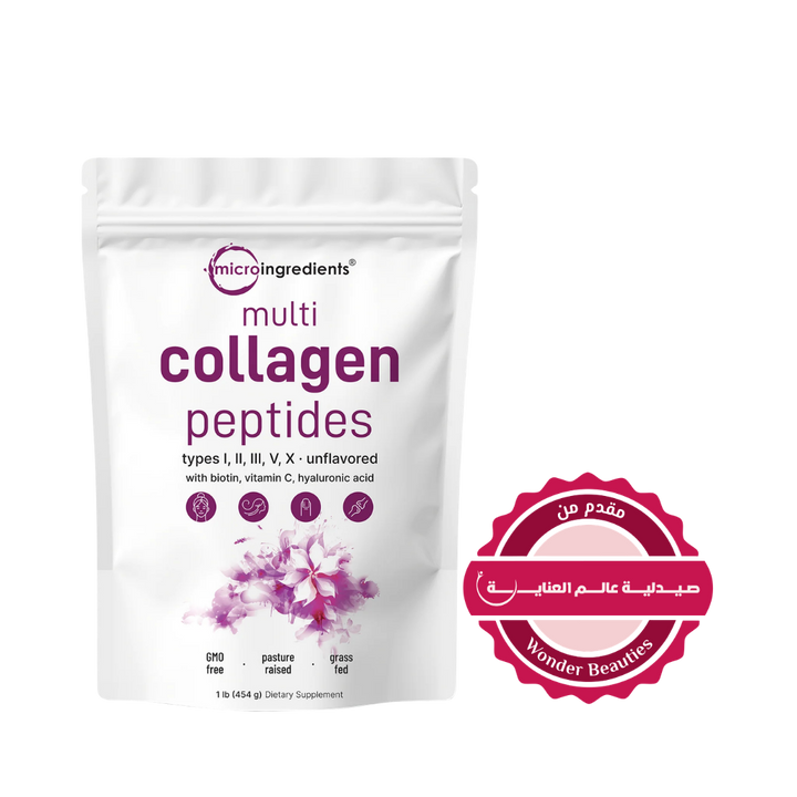 Micro Ingredients multi collagen peptides powder unflavored 1 lb pouch with biotin vitamin C hyaluronic acid