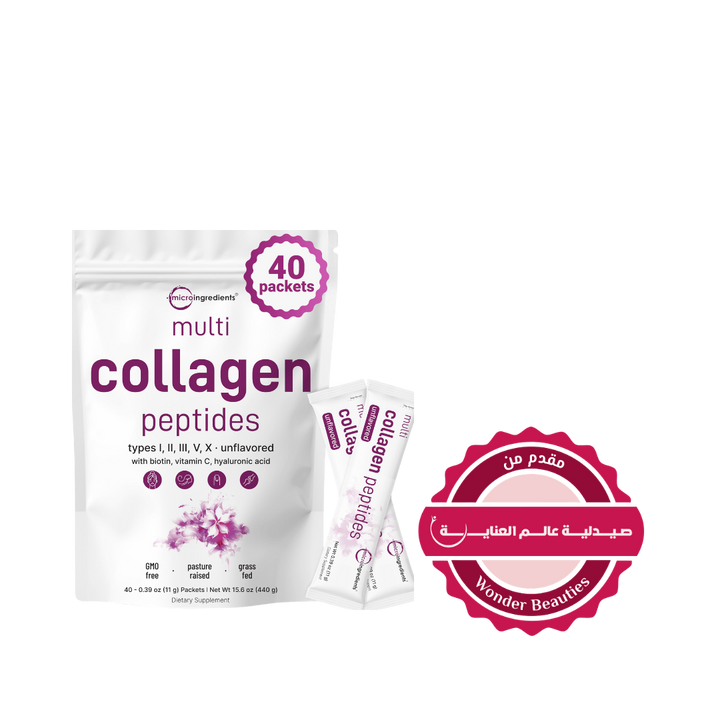 Micro Ingredients multi collagen peptides unflavored dietary supplement powder 40 packets pouch with individual sachets