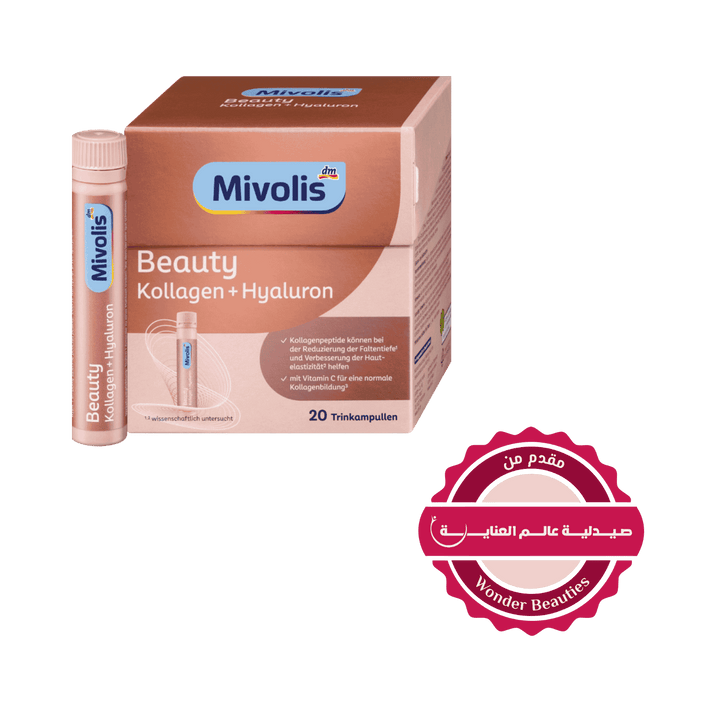 Mivolis Beauty collagen and hyaluron drinking ampoules, pink box with vial, 20 ampoules