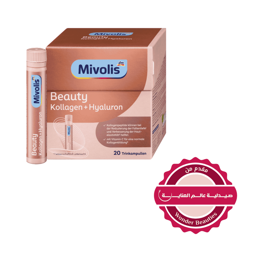 Mivolis Beauty collagen and hyaluron drinking ampoules, pink box with vial, 20 ampoules