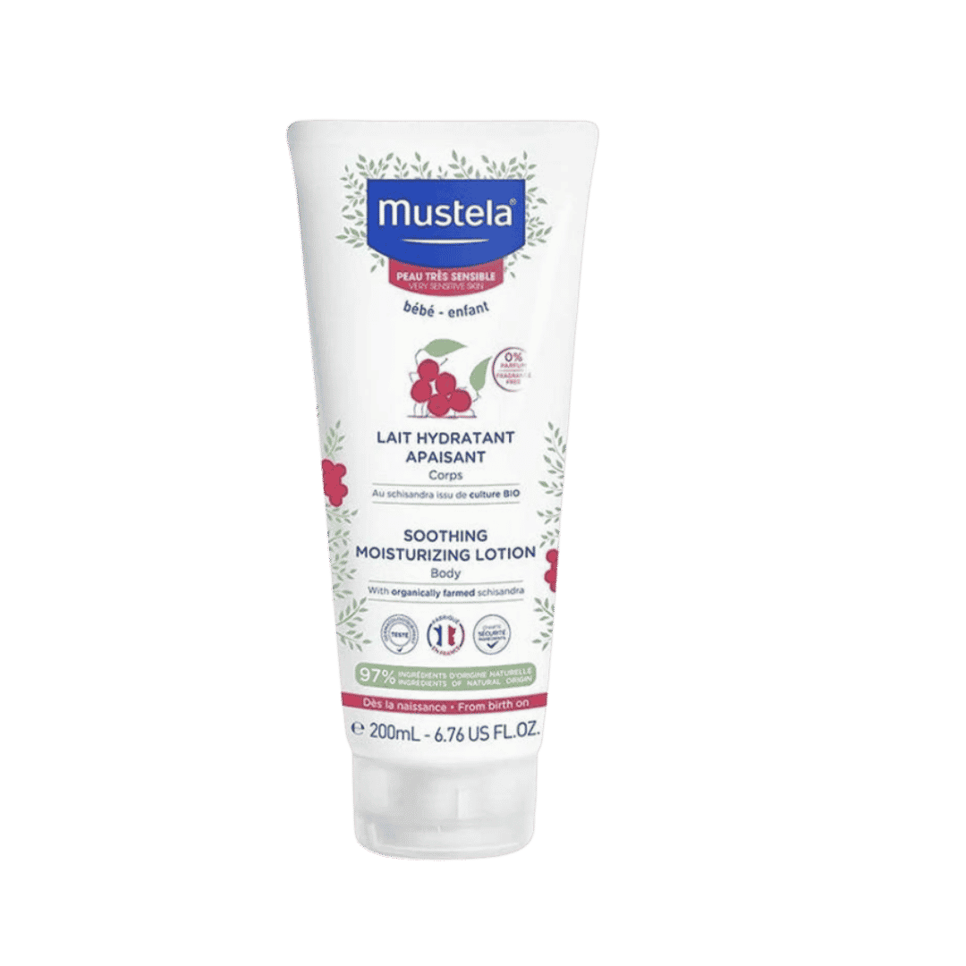 Mustela Soothing Moisturizing Lotion, 200ml, white tube for babies and children with very sensitive skin.