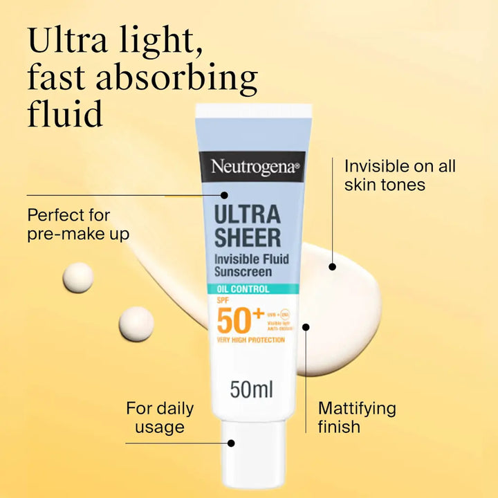 Neutrogena Ultra Sheer Invisible Fluid Sunscreen Oil Control SPF50 - 50ml | نيتروجينا واقي شمسي شفاف للتحكم بالدهون spf50 - 50 مل