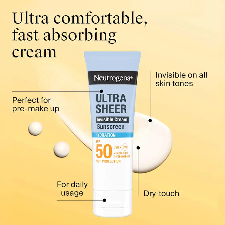Neutrogena Ultra Sheer Invisible Cream Sunscreen Hydration SPF 50 - 50ml | نيتروجينا كريم واقي شمس غير مرئي - 50مل