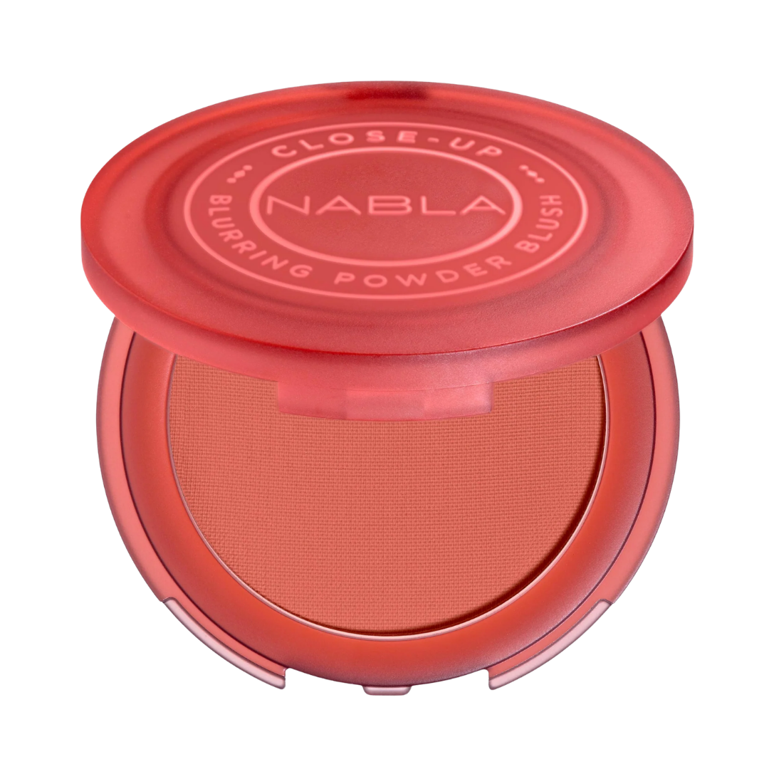 NABLA Close-Up Blurring Powder Blush 5g round coral compact with translucent lid