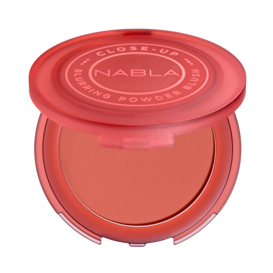 NABLA Close-Up Blurring Powder Blush 5g round coral compact with translucent lid