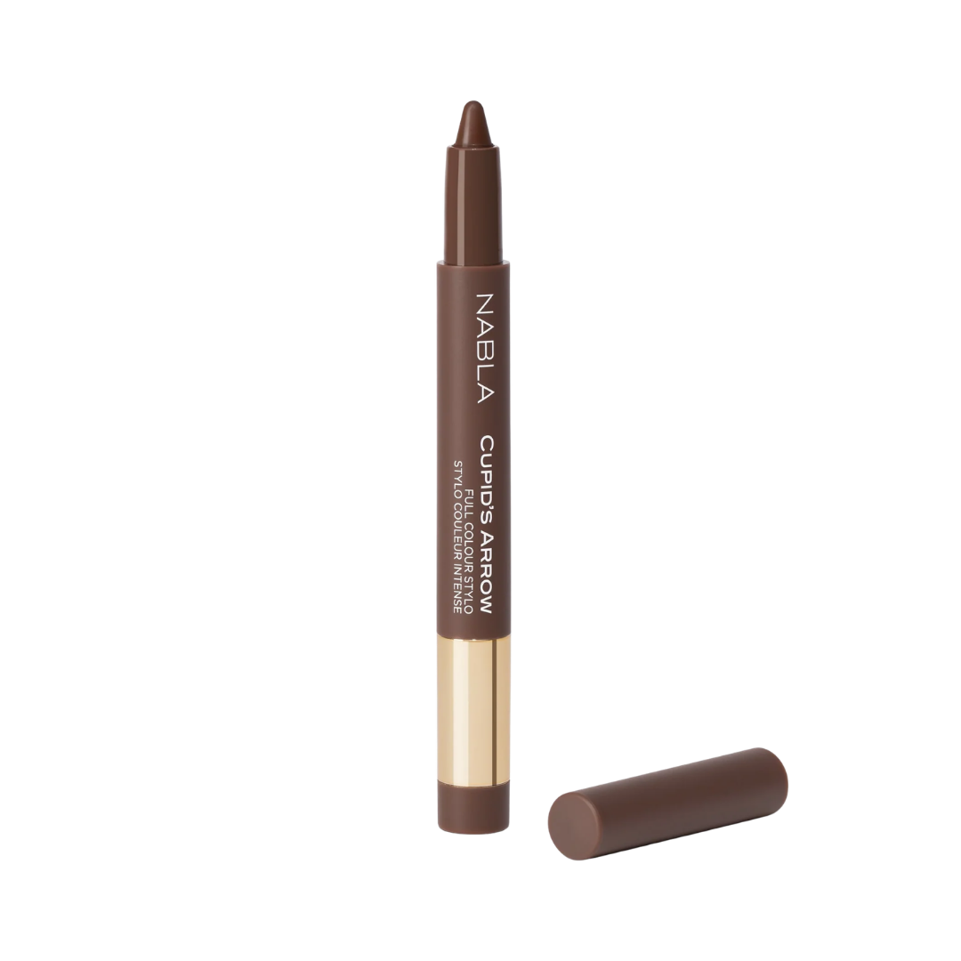 NABLA Cupid’s Arrow Longwear Stylo brown pencil with gold band and cap removed