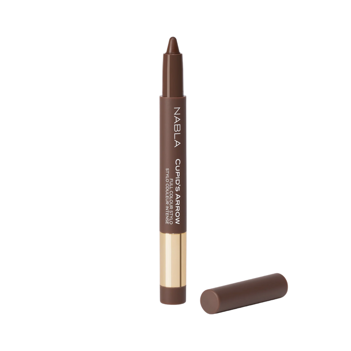 NABLA Cupid’s Arrow Longwear Stylo brown pencil with gold band and cap removed