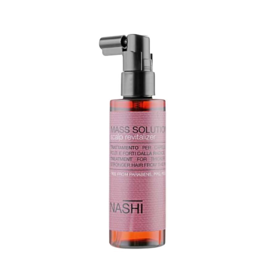 Nashi Argan Mass Solution Scalp Revitalizer spray, 100ml, in an amber bottle with black applicator nozzle.
