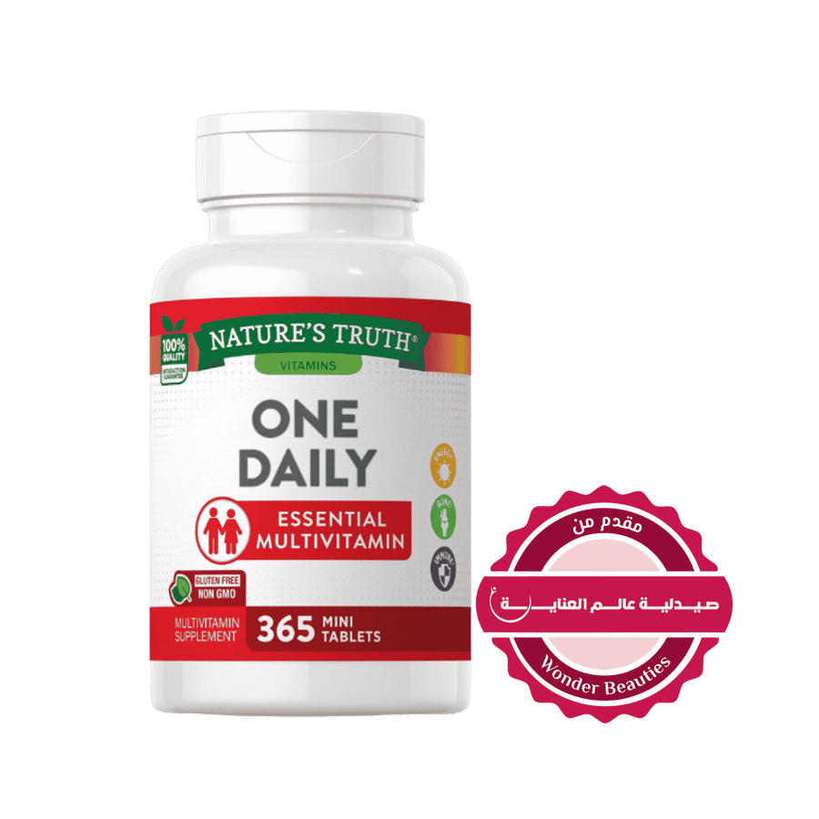 Nature’s Truth One Daily Essential Multivitamin supplement, 365 mini tablets in white bottle