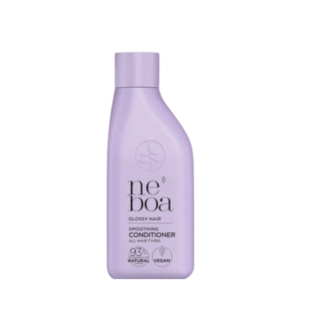 Neboa Glossy Hair Smoothing Conditioner for all hair types in lavender bottle with matching cap.
