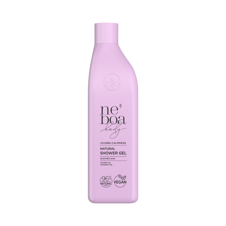 Neboa Body Jojoba Calmness natural shower gel, pink bottle, jojoba oil, coconut oil, vegan, 96% natural ingredients
