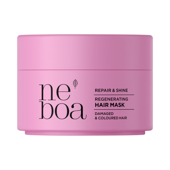 Neboa Repair & Shine regenerating hair mask for damaged and coloured hair, pink jar packaging
