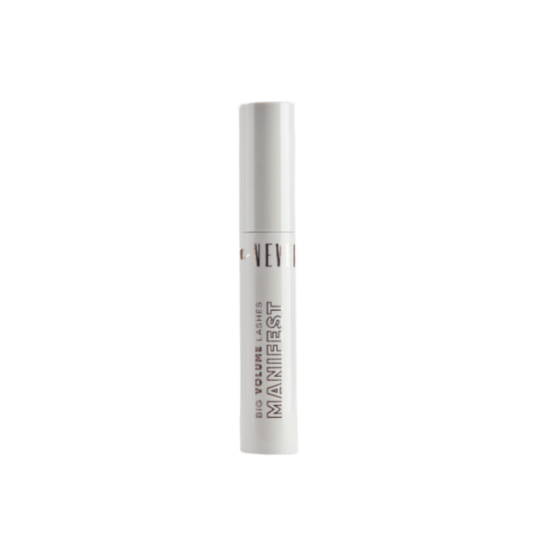 NEVI Manifest Big Volume Lashes mascara, white cylindrical tube with grey lettering and cap