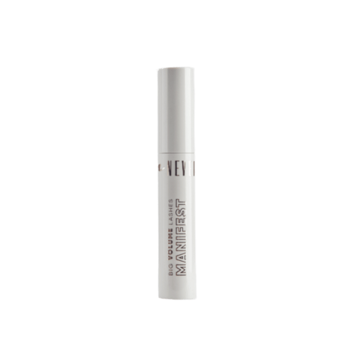 NEVI Manifest Big Volume Lashes mascara, white cylindrical tube with grey lettering and cap