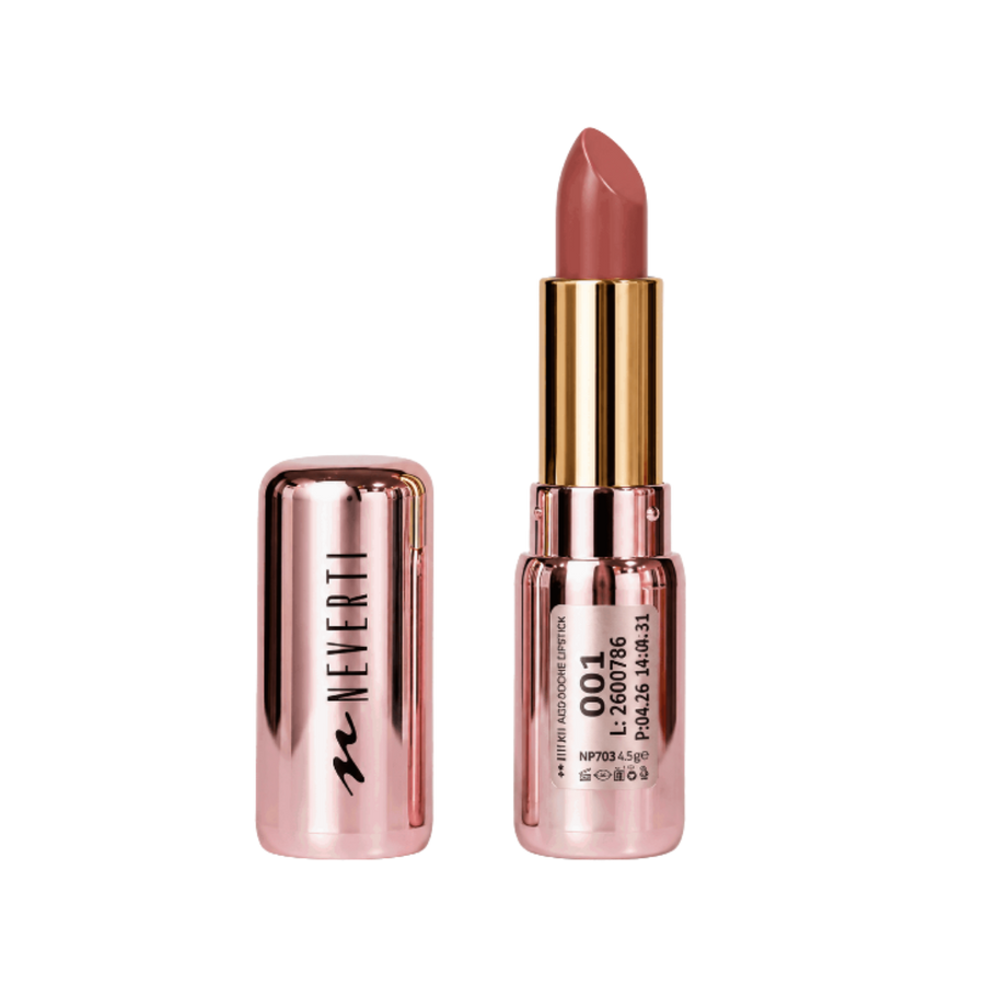 NEVERTI Mini All Day Lipstick 001 nude shade 4.5g rose gold packaging