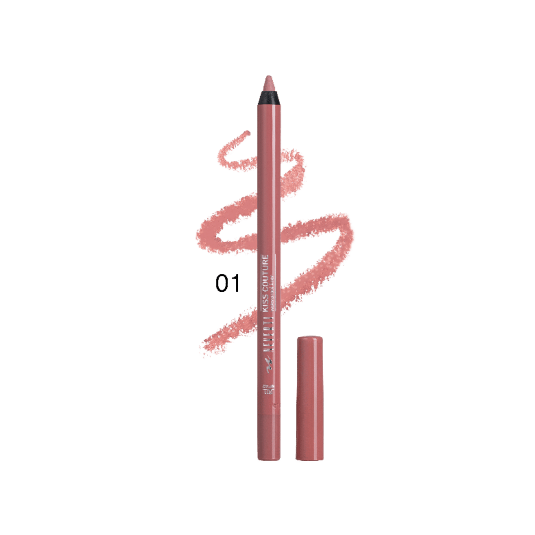 EVERITI Kiss Couture lip liner shade 01, rose pink pencil with matching cap and swatch