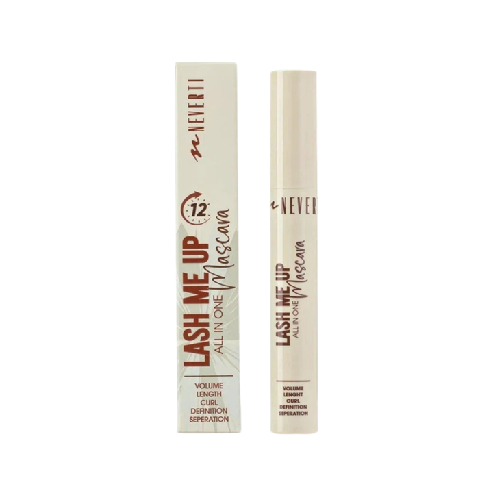 Neverti Lash Me Up All-in-One Mascara 12ml with white tube and matching box packaging