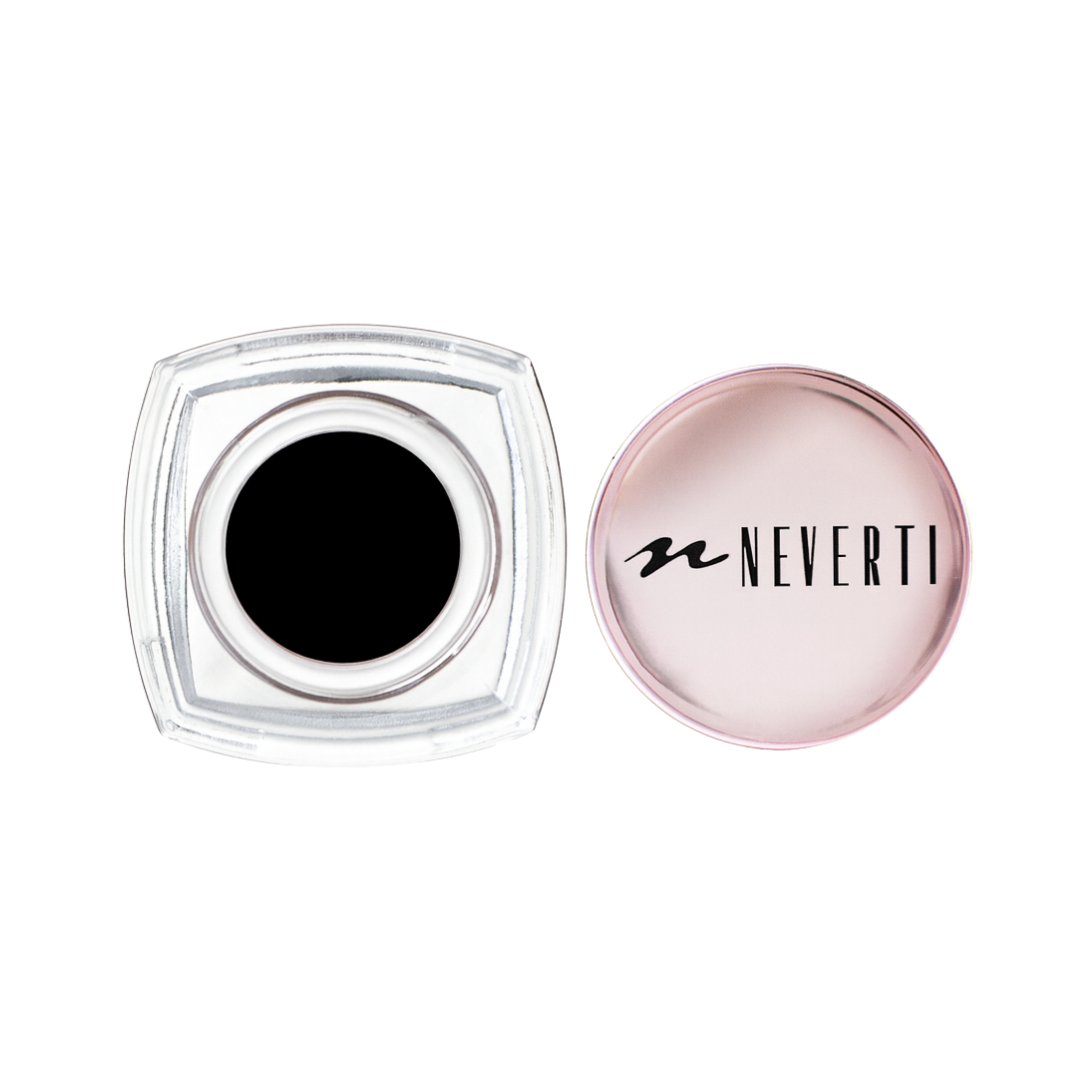 Neverti Midnight Whisper Eyeliner Gel black pot with pink branded lid and open jar