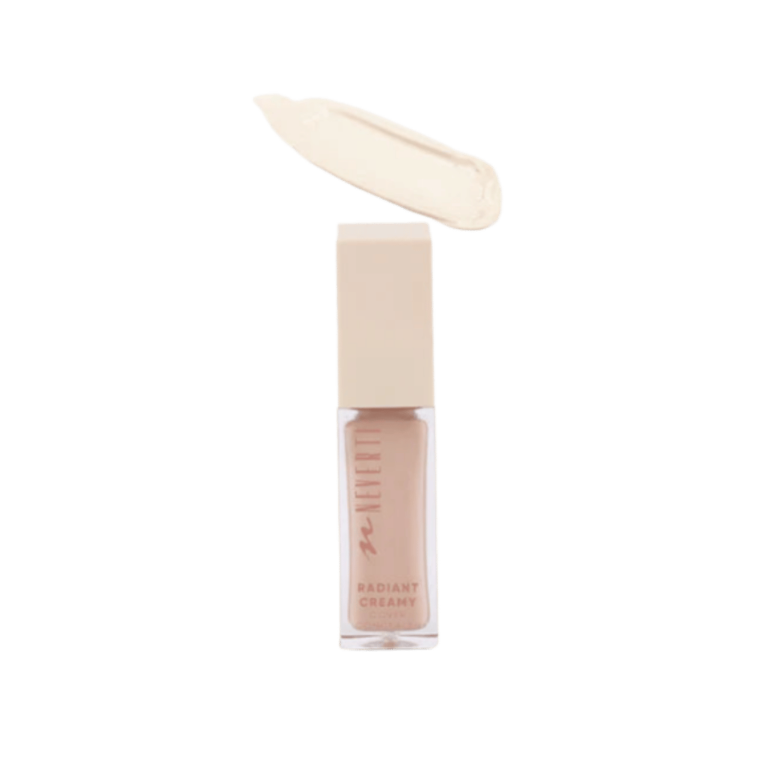 Milani Radiant Creamy concealer, clear mini tube with beige cap and ivory swatch